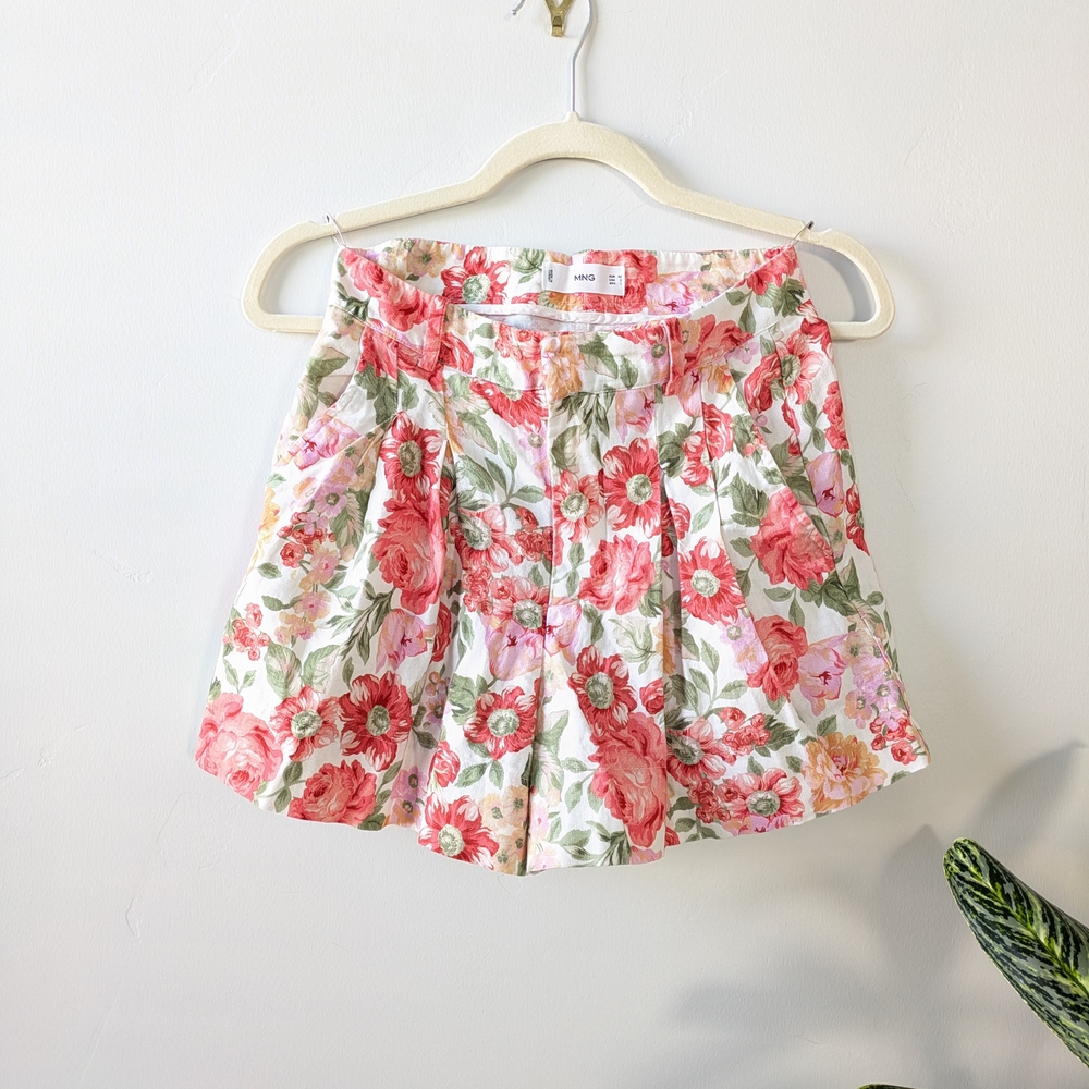 Mango Floral Shorts in Pink and Green
